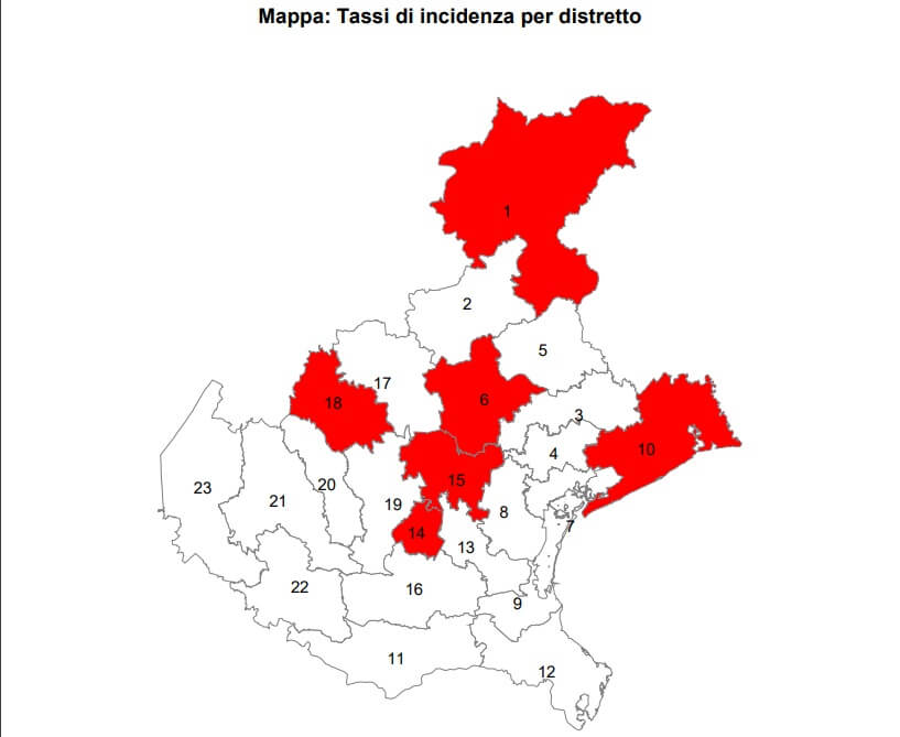 COVID in VENETO – La regione a macchie rosse: Ovest Vicentino fra i meno contagiati